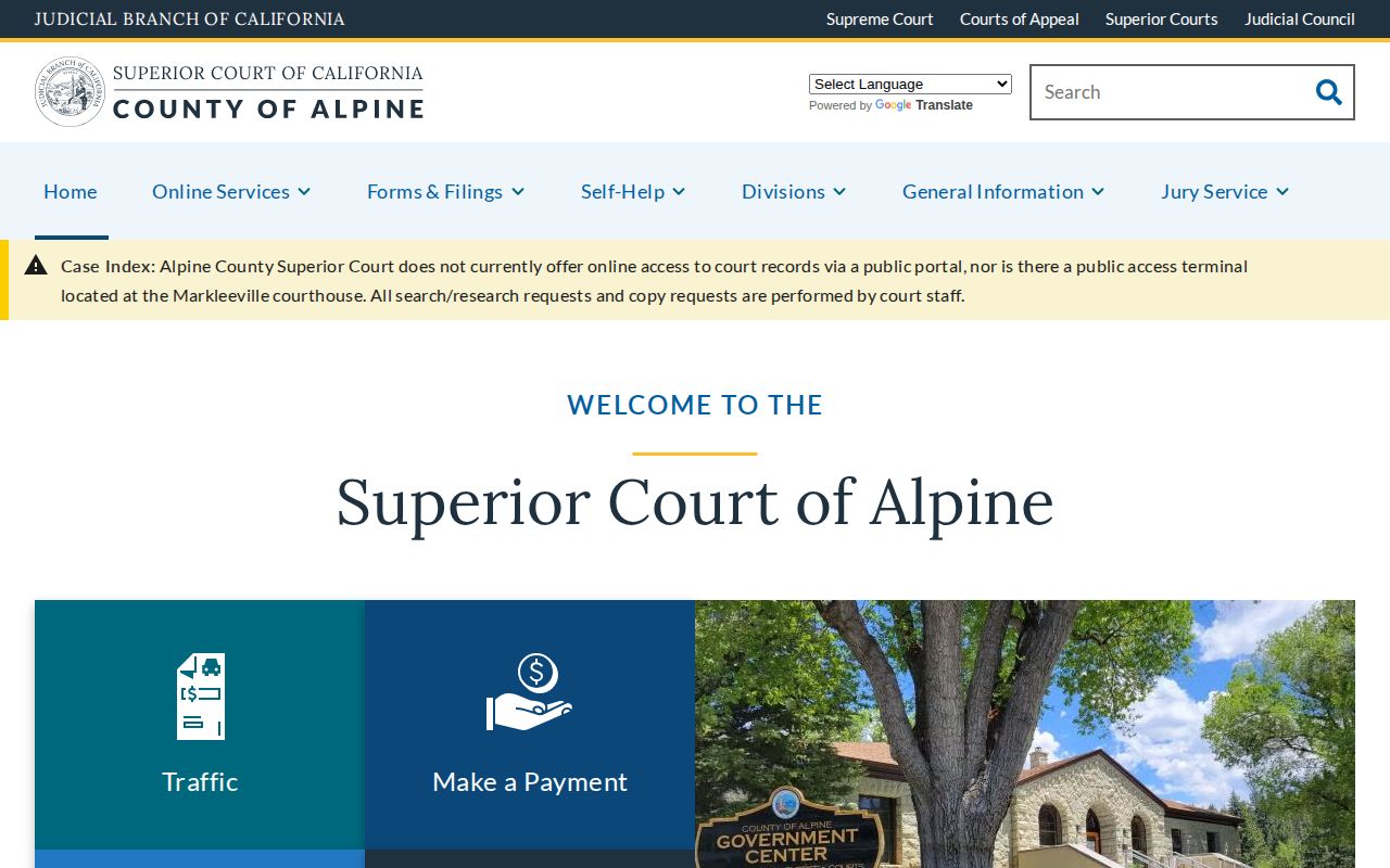 Alpine County court arrest disposition access limitations
