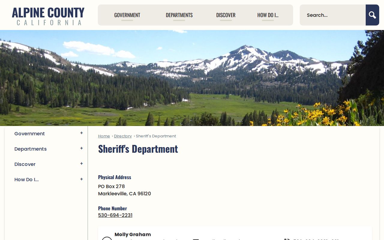 Alpine County Sheriff directory for Markleeville arrest records